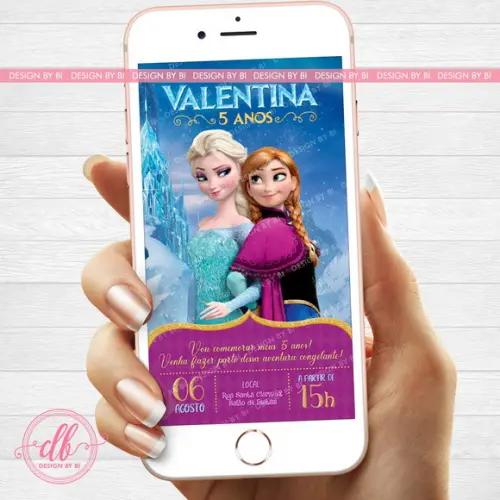 Convite Frozen Elsa Anna Virtual Digital Whatsapp
