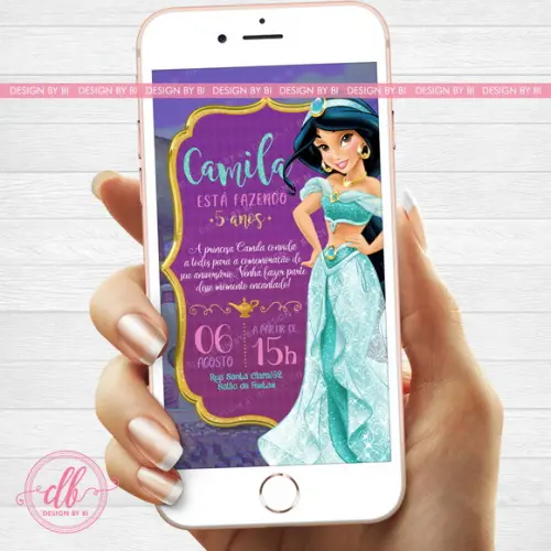 Convite Jasmine Aladdin Digital Virtual Whatsapp