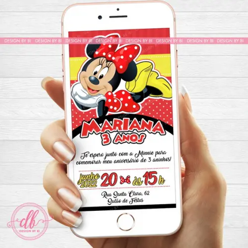 Convite Minnie Vermelha Virtual Digital Whatsapp