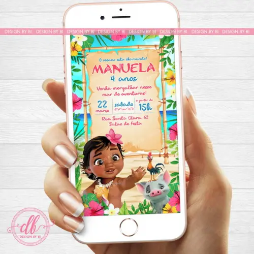 Convite Moana Baby Digital Virtual Whatsapp