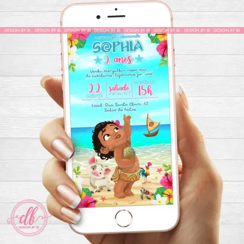 Convite Moana Baby Digital Virtual Whatsapp