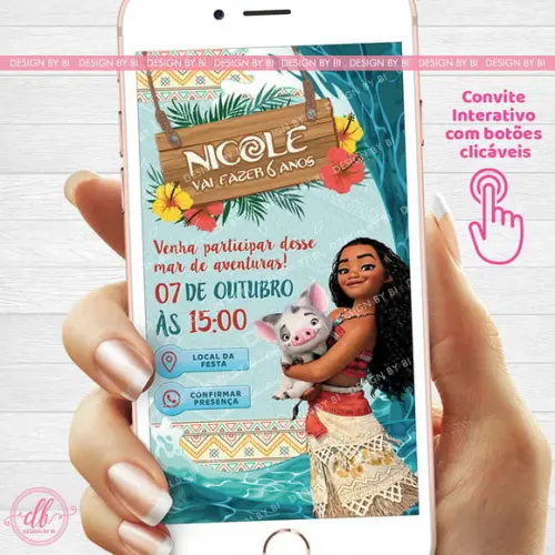 Convite Moana Digital Virtual Whatsapp Interativo