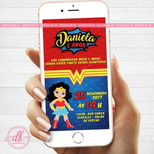 Convite Mulher Maravilha Digital Virtual Whatsapp