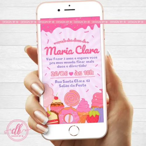 Convite Mundo dos Doces Confeitaria Digital Virtual Whatsapp
