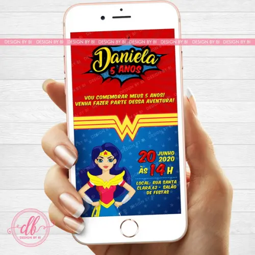 Convite Mulher Maravilha Digital Whatsapp