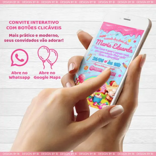 Convite Mundo dos Doces Interativo Digital Virtual Whatsapp