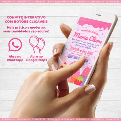 Convite Mundo dos Doces Interativo Digital Virtual Whatsapp