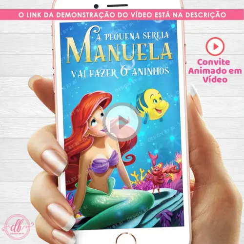 Convite Pequena Sereia Animado em Vídeo Digital Virtual