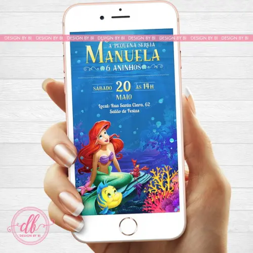Convite Pequena Sereia Ariel Digital Virtual Whatsapp