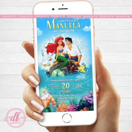 Convite Pequena Sereia Ariel Digital Virtual Whatsapp