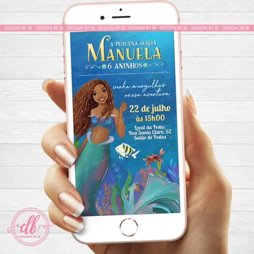 Convite Pequena Sereia Ariel o Filme Live Action Virtual