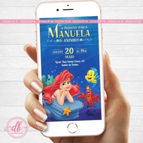 Convite Pequena Sereia Ariel Virtual Digital Whatsapp