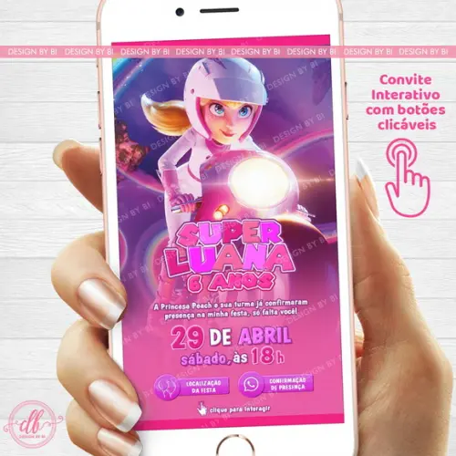 Convite Princesa Peach Mario Digital Virtual Interativo