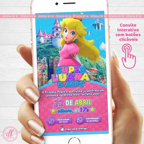 Convite Princesa Peach Mario Digital Virtual Interativo