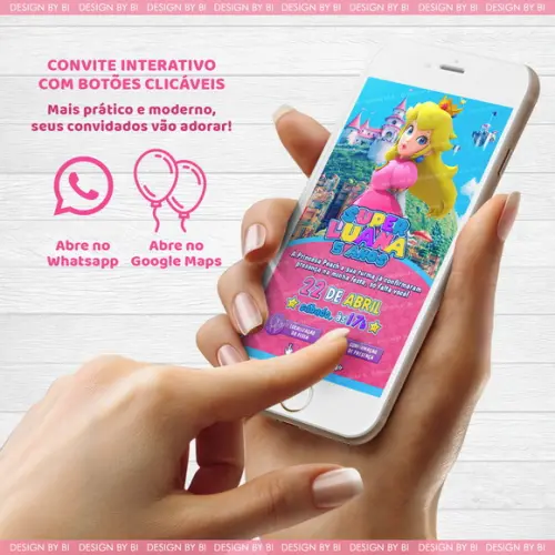 Convite Princesa Peach Mario Digital Virtual Interativo