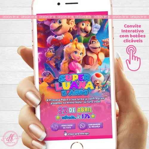 Convite Princesa Peach Mario Digital Virtual Interativo