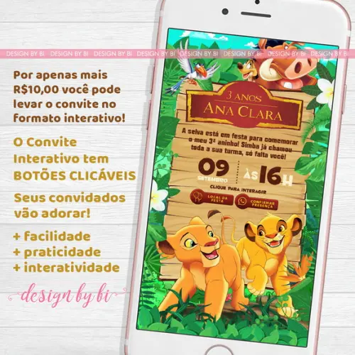 Convite Rei Leão Simba Nala Digital Whatsapp