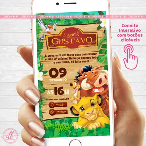 Convite Rei Leão Simba Virtual Digital Whatsapp Interativo