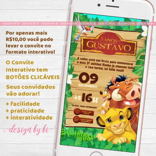 Convite Rei Leão Simba Digital Virtual Whatsapp