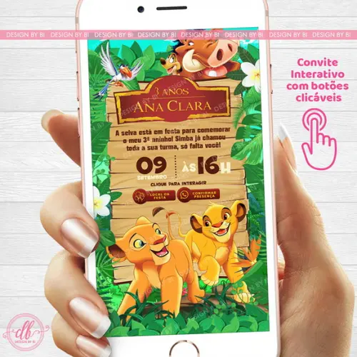 Convite Rei Leão Virtual Digital Whatsapp Interativo