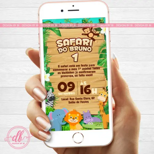 Convite Safari Selva Menino Virtual Digital Whatsapp