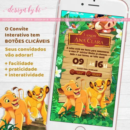 Convite Rei Leão Virtual Digital Whatsapp Interativo