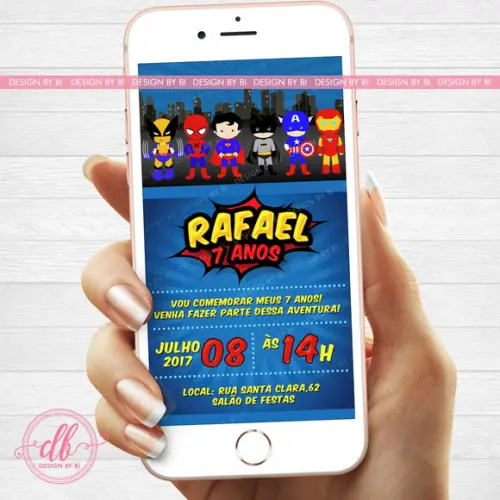 Convite Super Herói Digital Virtual Whatsapp