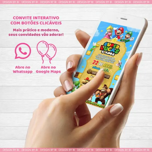 Convite Super Mario Digital Virtual Interativo Whatsapp