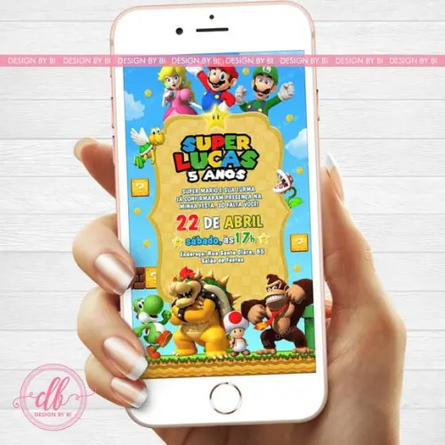 Convite Super Mario Digital Virtual Whatsapp