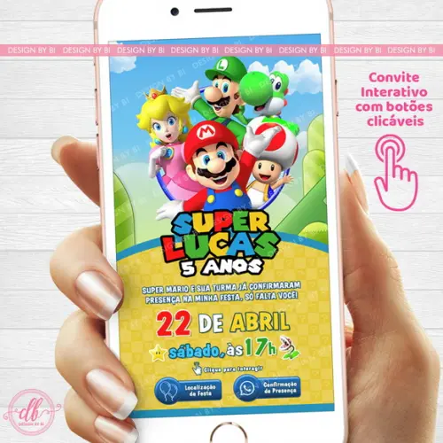 Convite Super Mario Digital Virtual Interativo Whatsapp