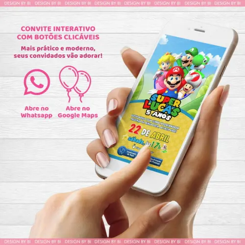 Convite Super Mario Digital Virtual Interativo Whatsapp