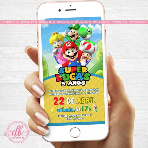 Convite Super Mario Digital Virtual Whatsapp