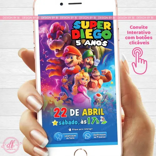 Convite Super Mario o Filme Virtual Interativo Digital Whats