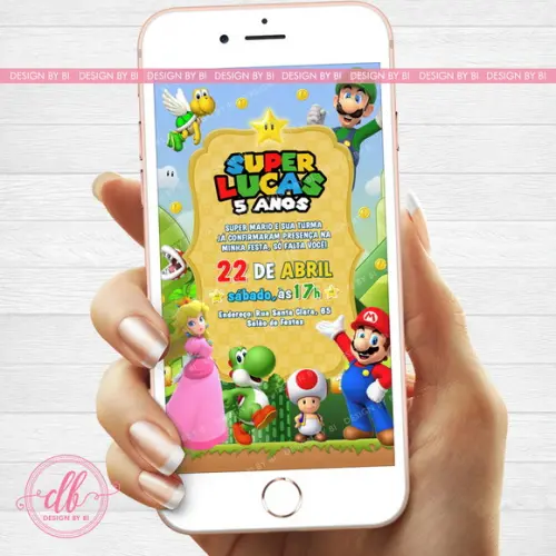 Convite Super Mario Digital Virtual Whatsapp