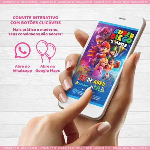 Convite Super Mario o Filme Virtual Interativo Digital Whats
