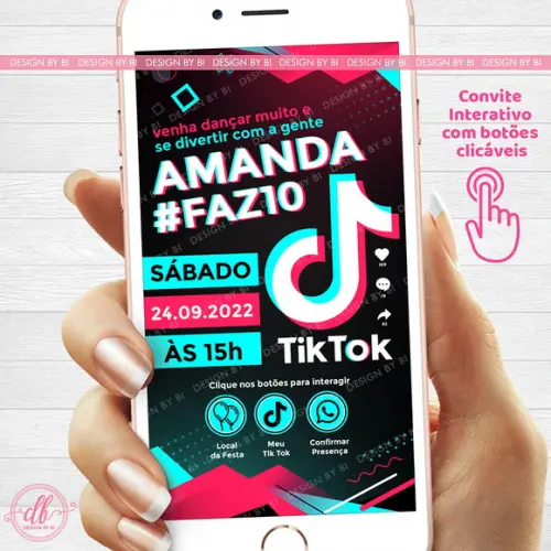 Convite Tik Tok Interativo Botões Digital Virtual Whatsapp