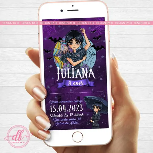 Convite Wandinha Addams Virtual Digital para Whatsapp