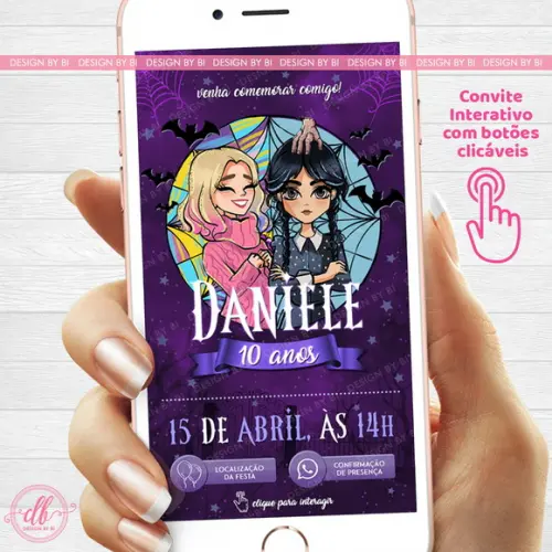 Convite Wandinha e Enid Virtual Interativo para Whatsapp