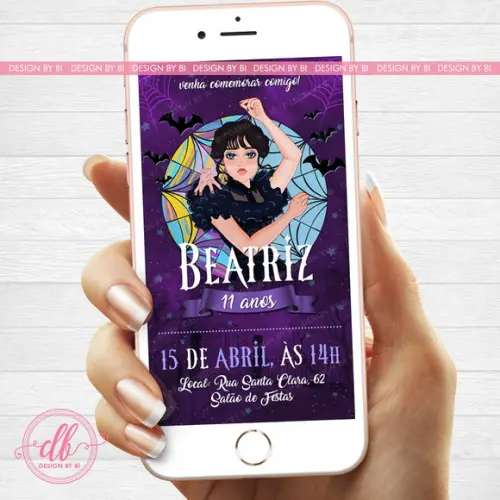 Convite Wandinha Addams Virtual Digital para Whatsapp