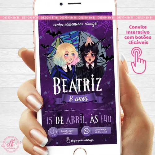 Convite Wandinha e Enid Virtual Interativo para Whatsapp