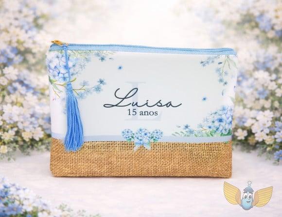 Necessaire Floral 15 Anos com Pingente - Azul