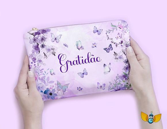 Necessaire Gratidão Borboletas Lilás