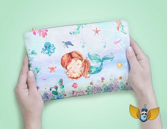 Necessaire Sereia Fundo do Mar Aquarela