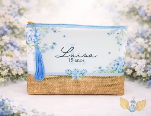 Necessaire Floral 15 Anos com Pingente - Azul