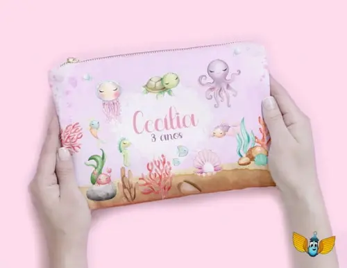 Necessaire Fundo do Mar Aquarela Rosa