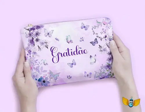 Necessaire Gratidão Borboletas Lilás