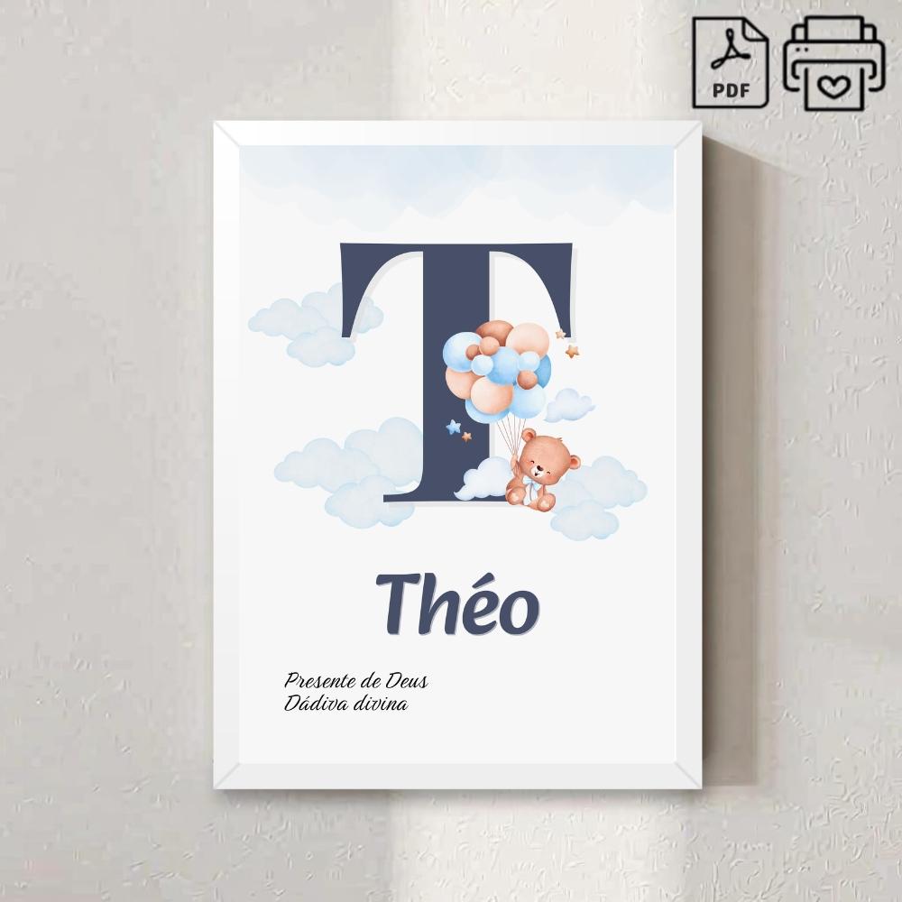 Quadro Significado Nome Personalizado Théo Ursinho Balão - Arqu