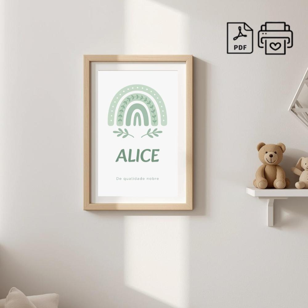 Quadro Significado do Nome Alice Arco-Iris Boho - Arquivo Digital