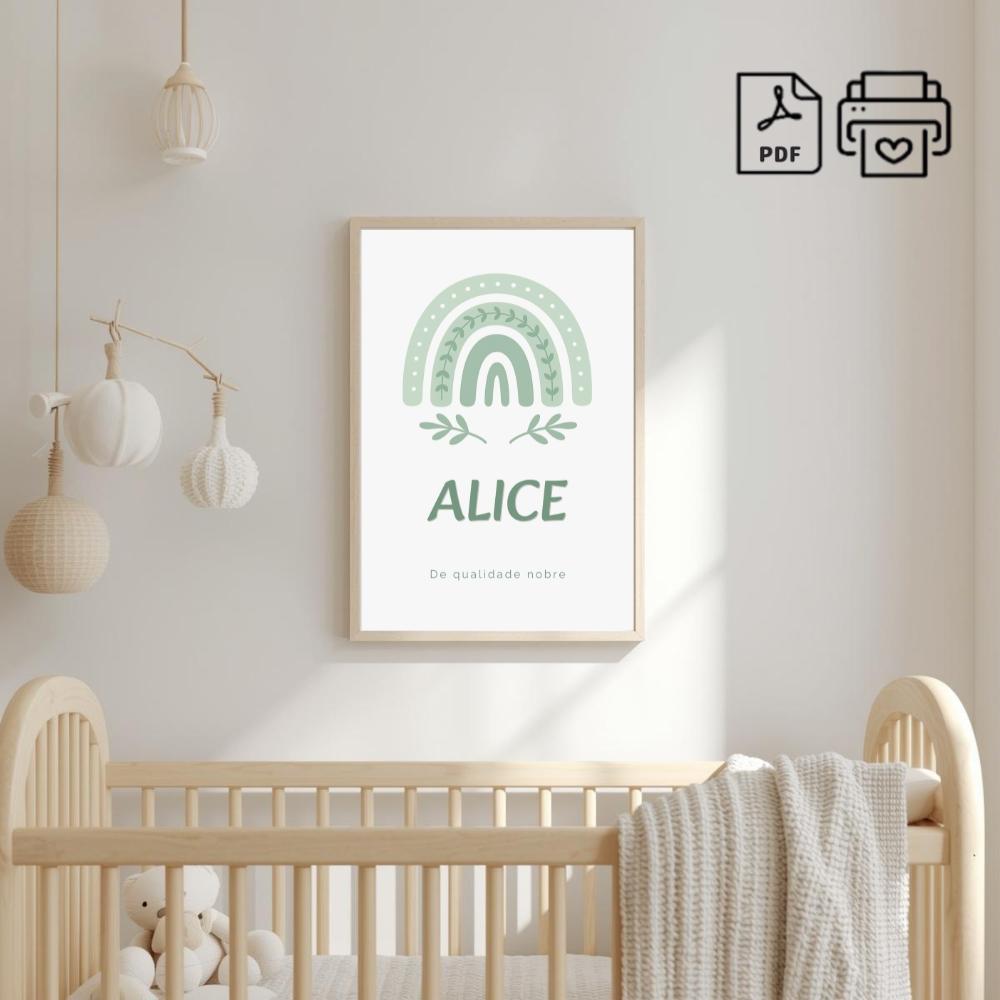 Quadro Significado do Nome Alice Arco-Iris Boho - Arquivo Digital