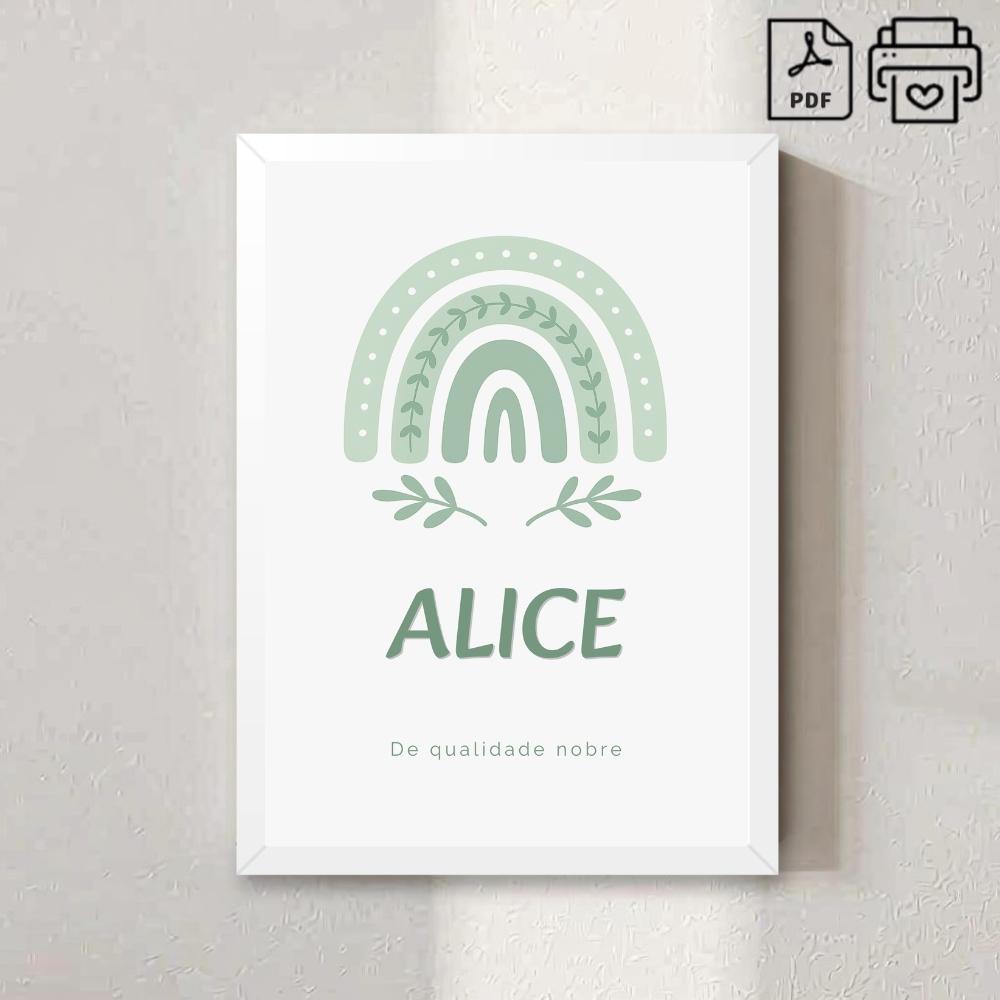 Quadro Significado do Nome Alice Arco-Iris Boho - Arquivo Digital